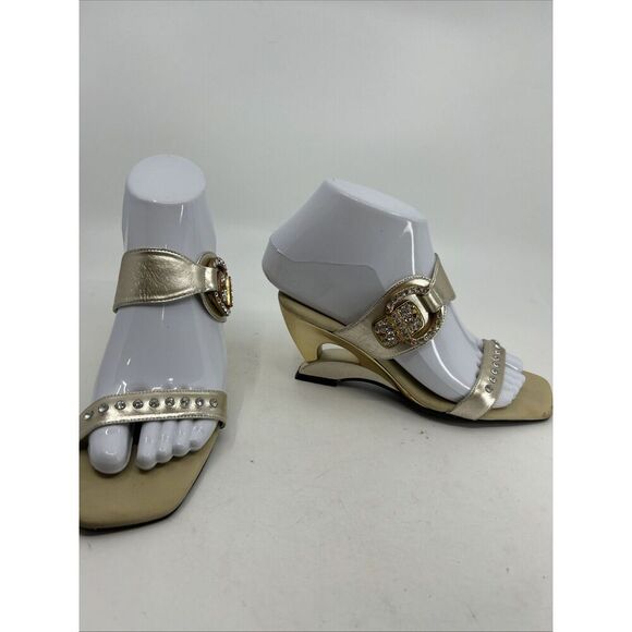 Onex Shoes - Onex Dress Sandals Rhinestone Trim Gold Wedge Heel 35 Size 5